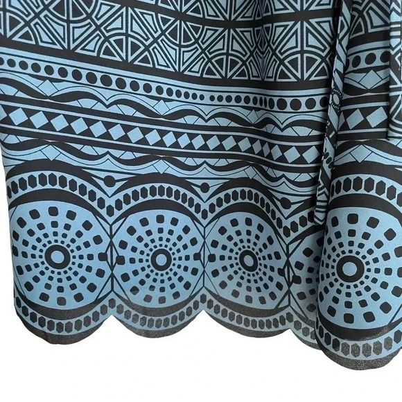 LOFT Sleeveless Shift Dress Geometric Teal Black - Picture 2 of 7